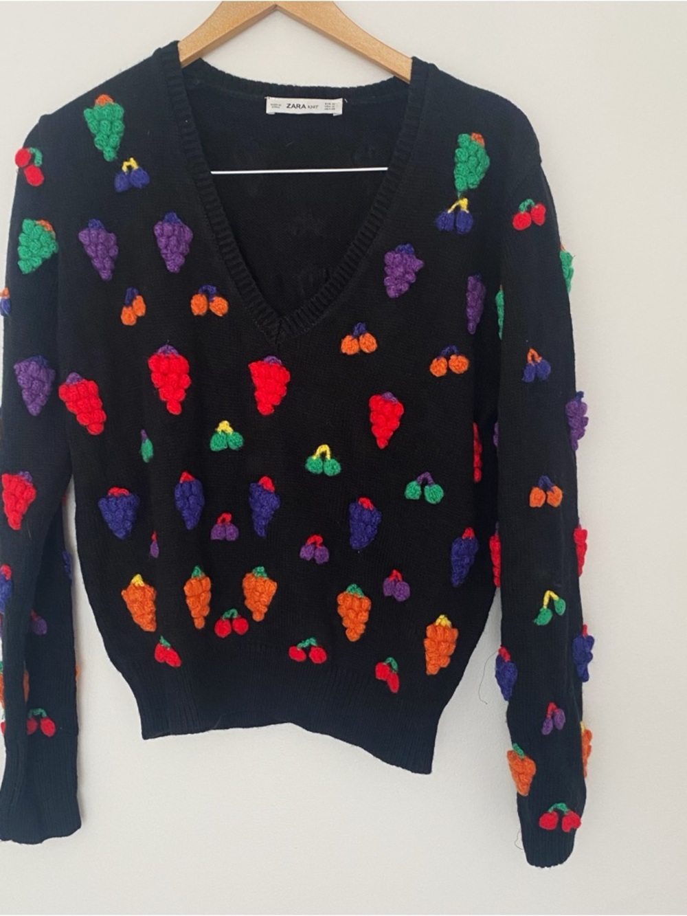 Zara Black V-Neck Fruit Sweater